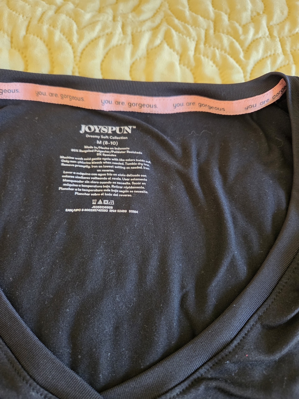 Joyspun Women's Black V-Neck Sleep Tee with Pink 'You Are Gorgeous' Trim
